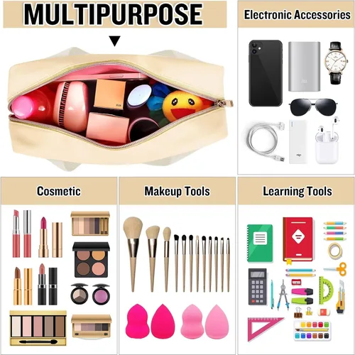 Miniatura 5 de izuzta Bolsas de maquillaje transparentes tipo tote con letras de chenilla, bolsa de maquillaje preppy con asa, Moda