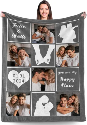 Miniatura 9 de Manta personalizada con fotos, regalos personalizados para el día de San Valentín para él y ella, mantas personalizadas de franela suave