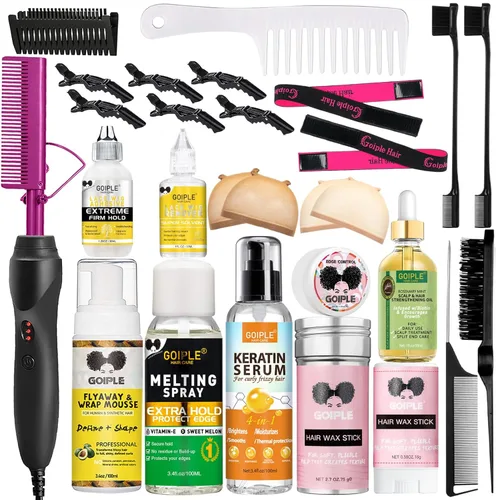 Miniatura 9 de Goiple Peine caliente eléctrico alisador de pelo rosa, peine alisador eléctrico para pelucas de cabello negro natural con diente ancho/cola de rata