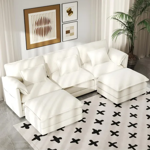 Miniatura 12 de Real Relax 145'' Sofá seccional modular, sofá convertible de 4 plazas con chenilla, 8 almohadas y 2 reposabrazos para sala de estar, oficina