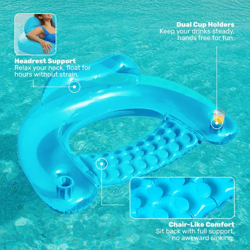 Miniatura 4 de SLOOSH Inflatable Pool Floats Adult,2 Pack Pool Chairs with Cup Holders,X-Large Blow up Floats Chair,Hammock Noodle Mat for Relaxing Summer Water