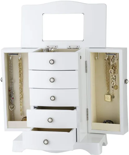 Miniatura 4 de RR ROUND RICH DESIGN Joyero de madera maciza con cajones de almacenamiento grandes, color blanco