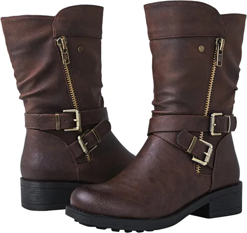 Miniatura 2 de GLOBALWIN Botas de motociclista de moda de otoño para mujer, botas de media pantorrilla para mujer, tacón bajo
