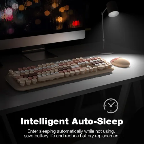 Miniatura 94 de KNOWSQT Combo de teclado y ratón inalámbrico, teclados lindos de tamaño completo estilo máquina de escribir 2.4G azul colorido - receptor USB Plug