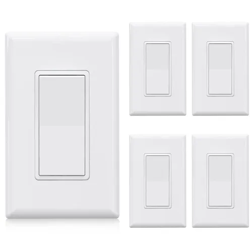 Miniatura 45 de ELEGRP Interruptor de luz decorativo de un solo polo con placa sin tornillos, 15 A 120-277 V, reemplazo del interruptor basculante de paleta