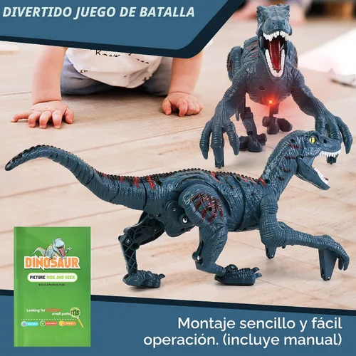 Miniatura 7 de Juguetes grandes de dinosaurio con control remoto para niños, juguetes de velociraptor jurásico que imita caminar y sonidos, juguetes robot que