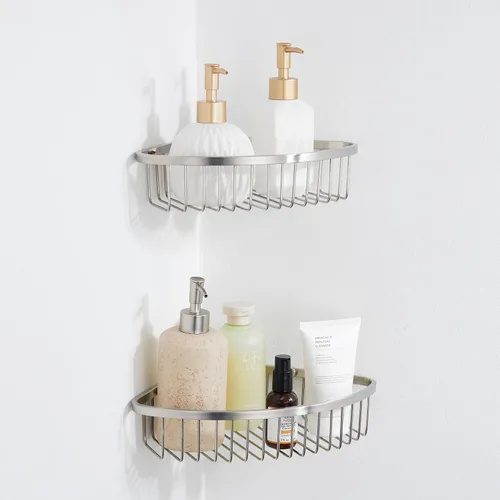 Miniatura 3 de Cesta de esquina para ducha, estante de ducha de baño de acero inoxidable, organizador para almacenamiento de ducha, estante de esquina de pared