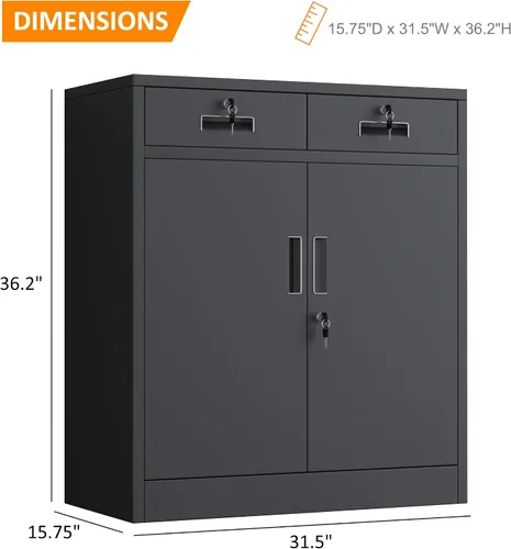 Miniatura 3 de Armario de almacenamiento de metal con puertas de cierre y estante ajustable, armarios de almacenamiento con cajones con cerradura para oficina
