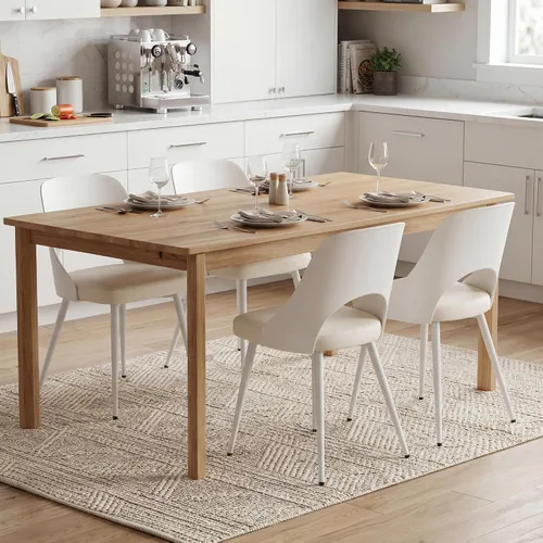 Miniatura 5 de Juego de 2 sillas de comedor tapizadas modernas de mediados de siglo con patas de metal y cojín de piel sintética para cocina, restaurante