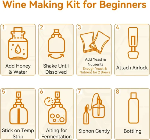 Miniatura 3 de Mead Making Kit para principiantes – Juego completo de iniciación de elaboración casera con suministros reutilizables, tarro de fermentación de vino