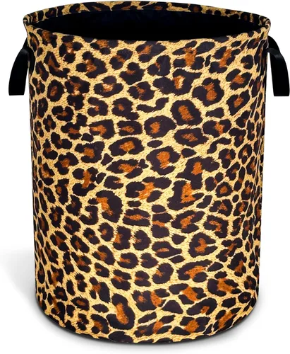 Cesta de lavandería plegable de tela Oxford con diseño de leopardo marrón, bolsa de lona divertida, organizador de almacenamiento de ropa, cubo para