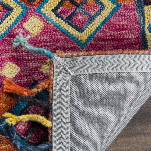 Miniatura 4 de SAFAVIEH Aspen Collection - Alfombra cuadrada de 3 pies, naranja y fucsia, hecha a mano, lana trenzada con borlas, ideal para zonas de alto tráfico