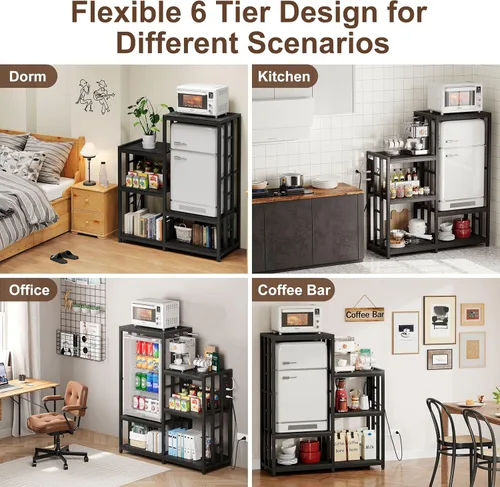 Miniatura 5 de Soporte para Mini Nevera, Estación de Gabinete de Barra de Café con Espacio de Almacenamiento para Insertar Refrigerador Pequeño, Organizador