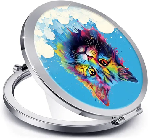 Miniatura 28 de Espejo compacto para mujeres, mini espejo redondo de maquillaje de viaje de bolsillo, bonito espejo de bolsillo plegable portátil pequeño para Flor
