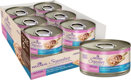 Miniatura 12 de Wellness CORE Signature Selects - Alimento húmedo enlatado triturado para gatos adultos, natural, rico en proteínas, sin granos, receta de entrada