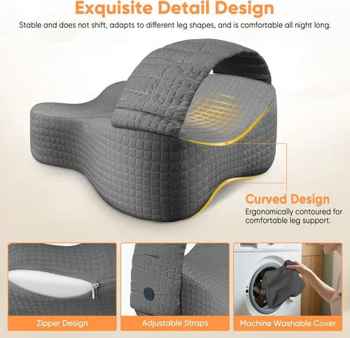 Miniatura 4 de Knee Pillow for Side Sleepers, Leg Pillow for Side Sleeping, Sciatica Pain Relief, Hip with Ergonomic Memory Foam – Large Grey Cushion for Thigh