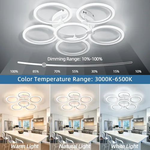 Miniatura 2 de Lámpara de techo LED, lámpara de techo moderna de 6 anillos, 77 W regulable 3000K a 6500K, luz de techo blanca con control remoto para sala