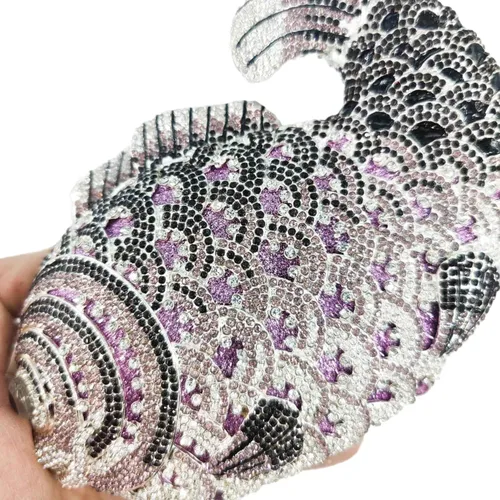 Miniatura 4 de Boutique De FGG Bolsos de mano con diamantes de imitación de pescado para mujer, bolsos formales de noche, bolso de graduación, boda, fiesta, bolsa