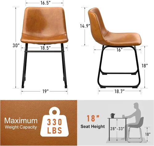 Miniatura 2 de REONEY Juego de 2 sillas de comedor, sillas de comedor sin brazos de piel sintética con respaldo, silla moderna de cocina comedor de 18 pulgadas