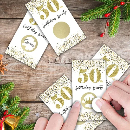 Miniatura 6 de REWIDPARTY Tarjetas de juego para rascar para fiesta de cumpleaños número 50 de oro blanco (32 unidades) tarjetas de rascar para fiesta de 115B
