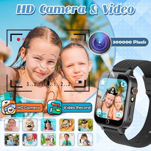 Miniatura 5 de Tywop Reloj inteligente para niños y niñas de 3 a 12 años con 26 juegos de rompecabezas, cámara de video HD, pantalla táctil, reproductor de música