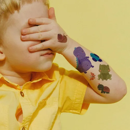 Miniatura 6 de Tatuajes temporales de animales con brillantina, 30 hojas de calcomanías de tatuajes falsos de animales salvajes, tatuajes pequeños impermeables