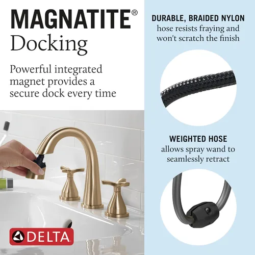 Miniatura 4 de Delta Grifo de baño extraíble Stryke, grifo extraíble de baño, grifo de baño generalizado dorado, 3 agujeros extraíbles, muelle magnético, bronce