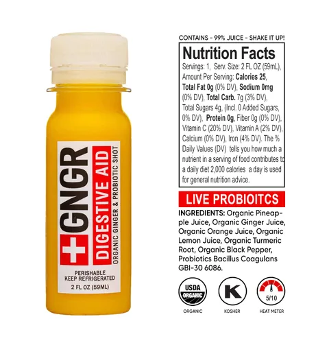 Miniatura 3 de +GNGR Paquete variado de 12 chupitos de jengibre orgánico. Prensado en frío, sin conservantes. Jugo de jengibre, raíz de cúrcuma, jugo de limón