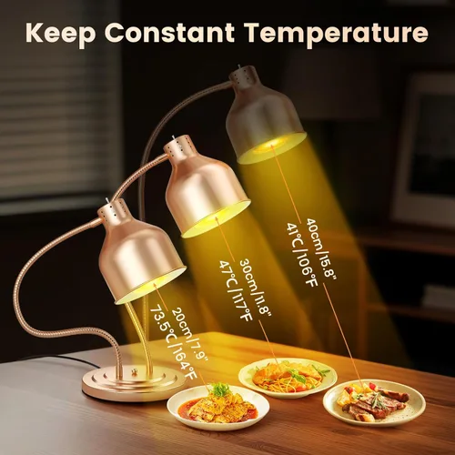 Miniatura 4 de Lámpara de calor de alimentos, 500 W de doble cabeza de acero inoxidable comercial lámpara calentadora de alimentos con rotación de 540° y 3 Rojo