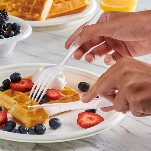 Miniatura 2 de GUSTO [Paquete de 100] Tenedores de plástico desechables básicos, tenedores de plástico blanco resistentes, perfectos para fiestas, eventos y cenas