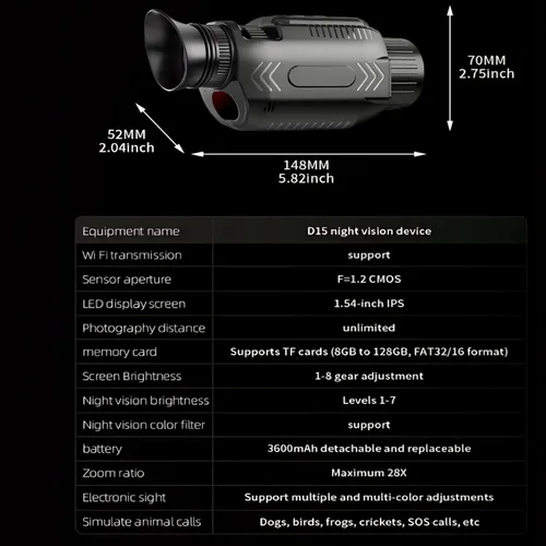 Miniatura 9 de Yoidesu Monocular de visión nocturna, telescopio monocular infrarrojo digital 4K 64MP, zoom digital 28X HD telescopio de alta potencia para la vida