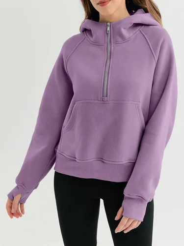 Miniatura 6 de AUTOMET Sudaderas con media cremallera, sudaderas cortas con capucha de forro polar para mujer, sudadera con cremallera de un cuarto, trajes