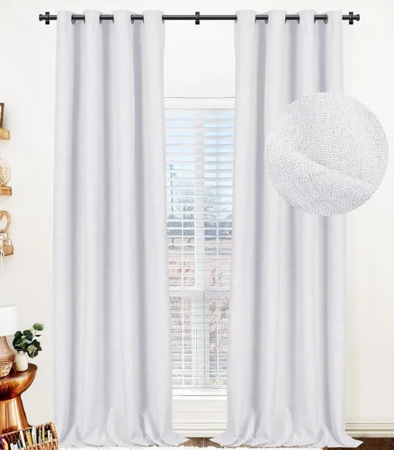 Miniatura 26 de 100% Blackout Shield Cortinas opacas de lino para dormitorio de 45 pulgadas de largo, cortinas beige con ojales para sala de estar, cortinas