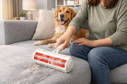 Miniatura 7 de Removedor de pelo de mascotas – Rodillo de pelusa reutilizable con depósito grande para sofá, alfombra, asiento de coche y ropa – Rojo