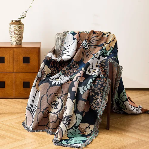 Miniatura 10 de VANJOROY Cobija fina bohemia, 100% algodón tejido a mano sudoccidental con decoración floral de granja reversible, cobija para todas las estaciones