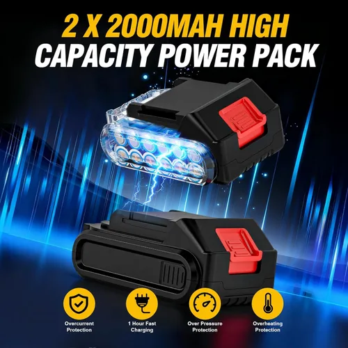 Miniatura 3 de Taladro inalámbrico, taladro eléctrico sin escobillas de 21 V con doble paquete de potencia de 2.0 Ah y cargador, juego de taladros eléctricos