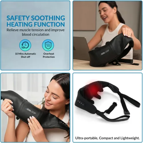 Miniatura 6 de ZENLOOP Masajeador de cuello y hombros ultra cómodo, terapia avanzada de amasado 4D con calor relajante, recargable USB-C, diseño ajustable, uso