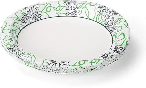 Miniatura 4 de Glad Platos redondos de papel desechables, con patrón floral caprichoso, a prueba de remojo, resistente a cortes, aptos para microondas, platos