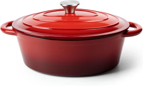 Horno Holandés Ovalado para Hornear Pan, Olla Holandesa de Hierro Fundido Esmaltado Antiadherente de 4.5 Cuartos de Galón con Tapa, Cacerola Ovalada
