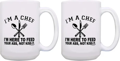 Miniatura 9 de Regalos de chef para mujeres, con texto en inglés "I I'm A Chef Here to Feed Your Ass Not Kiss It" Taza de café de 15 onzas color blanco 15oz