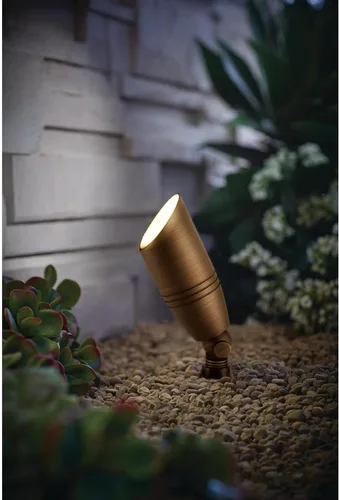 Miniatura 2 de H&A Foco de paisaje de latón macizo para exteriores, luces LED de paisaje de 12 V de bajo voltaje con pico de tierra para exteriores (6 paquetes)
