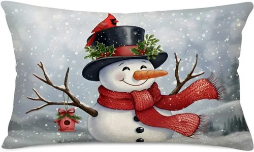 Miniatura 10 de Fundas de almohada de cintura de 12 x 20 pulgadas, fundas de almohada de muérdago de eucalipto rojo y verde, fundas de almohada de lino de algodón