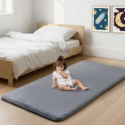 Miniatura 37 de Tapete de cama de bebé de 1.3 pulgadas de grosor para dormitorio, tapete básico de espuma acolchada suave de felpa de 28 x 72 pulgadas con acolchado