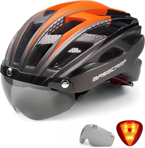 Miniatura 16 de Casco de bicicleta Basecamp con luz trasera y gafas magnéticas desmontables, casco ligero para ciclismo ajustable para hombres y mujeres en montaña