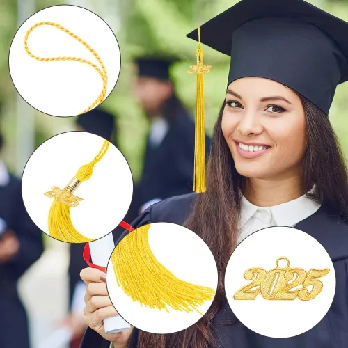 Miniatura 45 de Borla 2025, 1 unidad, borla de graduación para graduados 2025, borla 2025 con dijes de fecha dorada 2025 para fiestas de graduación, ceremonias