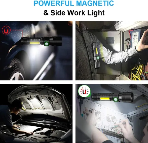 Miniatura 2 de Linterna UV de luz negra, linterna recargable USB con base magnética, luz alta, luz lateral, 7 modos, zoomable, resistente al agua - Linterna LED