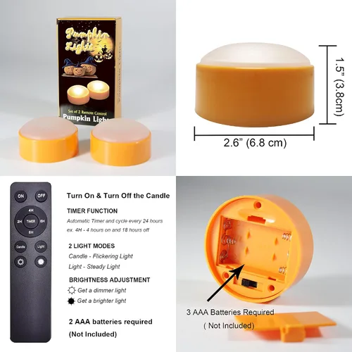 Miniatura 2 de iZAN Paquete de 3 luces LED de calabaza a pilas con control remoto y temporizador, juego de velas parpadeantes brillantes sin llama para decoración