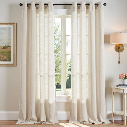 jinchan Cortinas de 108 pulgadas Mezcla de Lino de Lino Semi Transparentes Filtrado de Luz y Resplandor Cortinas Extra Largas para Sala de Estar