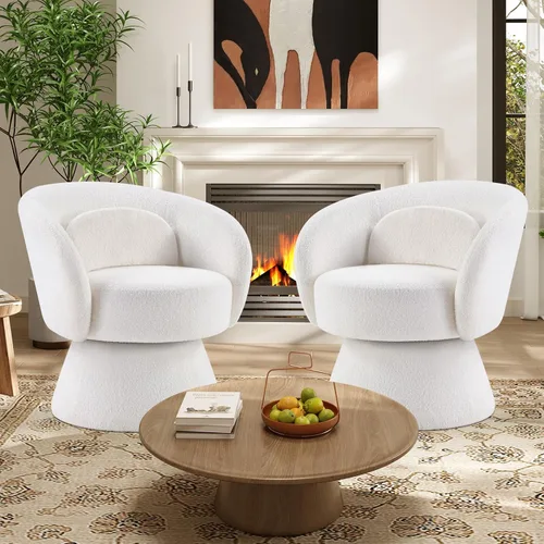 Miniatura 9 de IOMOR Silla giratoria de tocador con diseño de barril, silla moderna de mediados de siglo para sala de estar, dormitorio, espacios pequeños, silla