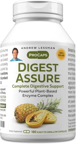 ANDREW LESSMAN Digest Assure 180 cápsulas - Mezcla completa de potentes enzimas naturales para apoyar y mejorar la salud digestiva, enzimas de